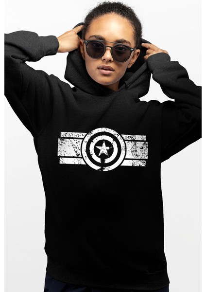 Kaptanın Yıldızı Siyah Kapüşonlu Kadın Sweatshirt