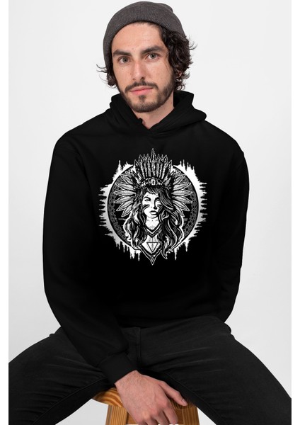 Kızılderilikız Siyah Kapüşonlu Erkek Sweatshirt