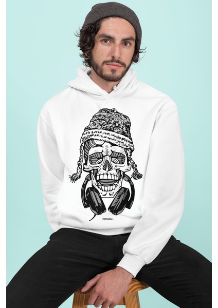 Nepalli Kurukafa Beyaz Kapüşonlu Erkek Sweatshirt