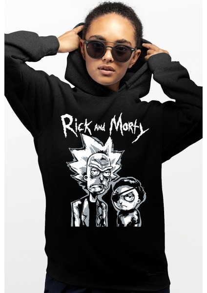 Rick And Rocky Siyah Kapüşonlu Kadın Sweatshirt