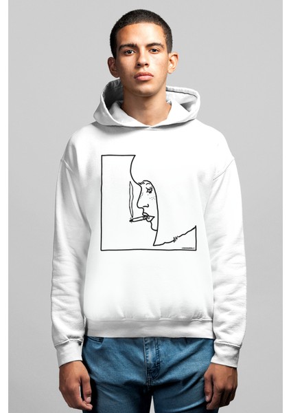 Profil Kız Beyaz Kapüşonlu Erkek Sweatshirt