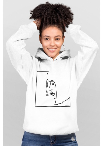 Profil Kız Beyaz Kapüşonlu Kadın Sweatshirt