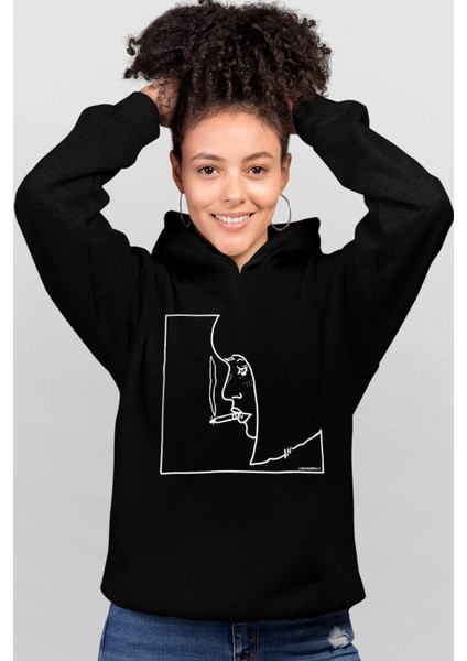 Profil Kız Siyah Kapüşonlu Kadın Sweatshirt