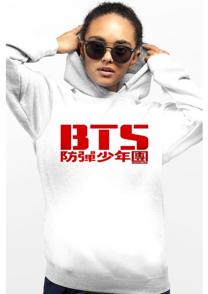 Bts Beyaz Kapüşonlu Kadın Sweatshirt