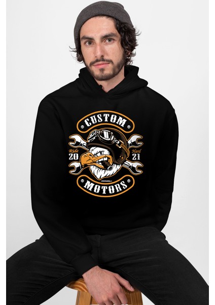 Kızgın Kartal Siyah Kapüşonlu Erkek Sweatshirt