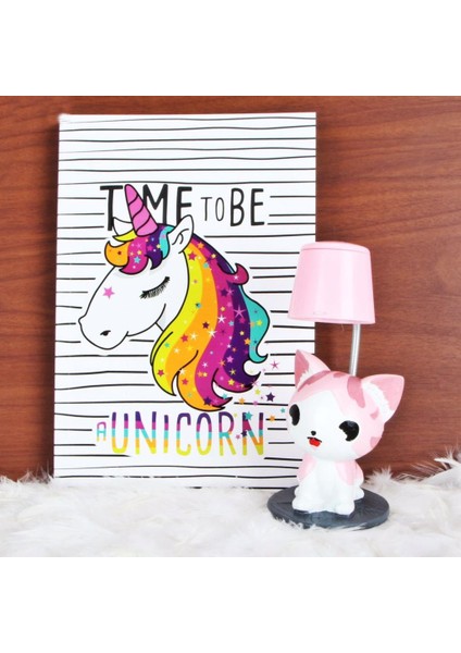 Unicorn Günlük Hatıra Defteri Sevimli Şans Getiren Pembe Kedi Masa Gece Lambası Hediye Seti