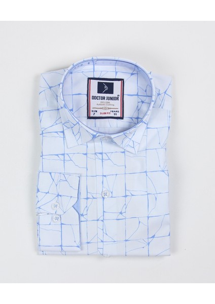 Erkek Çocuk Katlanır Kollu Kareli Slim Fit Gömlek