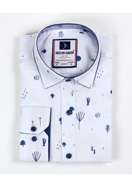 Erkek Çocuk Katlanır Kollu Slim Fit Gömlek