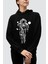 Bisikletli Astronot Siyah Kapüşonlu Kadın Sweatshirt 1