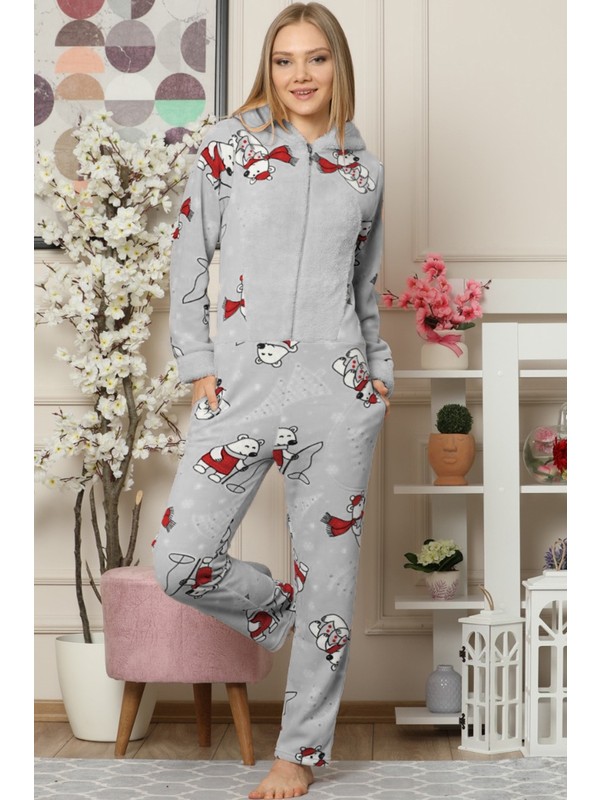 Pijama Evi Bear Desenli Kadin Polar Pelus Tulum Pijama Fiyati