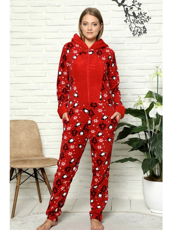 Nisanca Fermuar Detaylı Kışlık Welsoft Polar Kadın Tulum Pijama Takımı