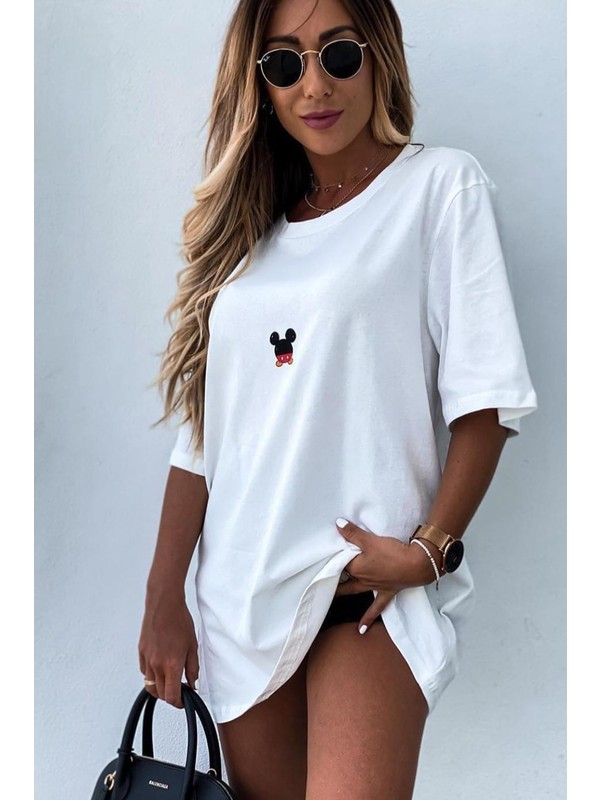 Vicente Collection Kadın Beyaz Mickey Mouse Baskılı T-Shirt