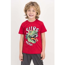 RolyPoly Awesome Açık Haki Kamuflaj Pul Detaylı Kısa Kollu Erkek Çocuk Pijama Takımı
