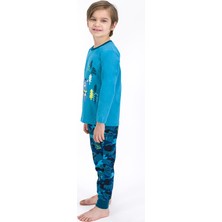 RolyPoly Bear Kamuflaj Açık Petrol Erkek Çocuk Pijama Takımı