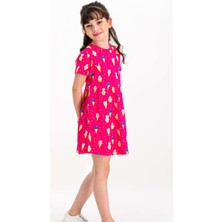 RolyPoly Cute Ice Cream Fuşya Kısa Kollu Kız Çocuk Homewear Elbise