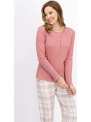 Arnetta Basic Ekose Pembe Kadın Pijama Takımı