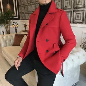 Terzi Adem Italyan Stil Erkek Kısa Kaşe Trençkot Mont Kaban Kırmızı T4386