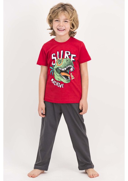 Awesome Açık Haki Kamuflaj Pul Detaylı Kısa Kollu Erkek Çocuk Pijama Takımı