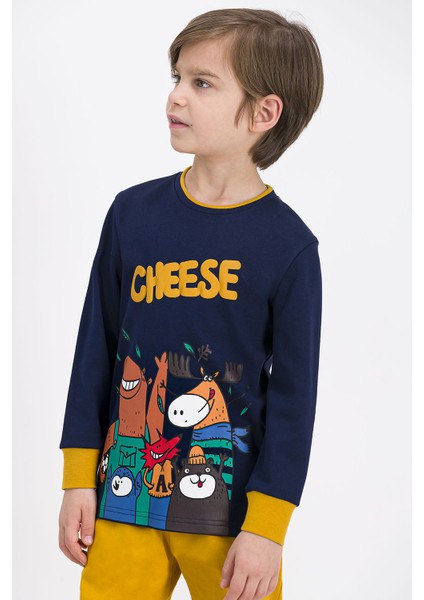 Cheese Deer Lacivert Erkek Çocuk Pijama Takımı