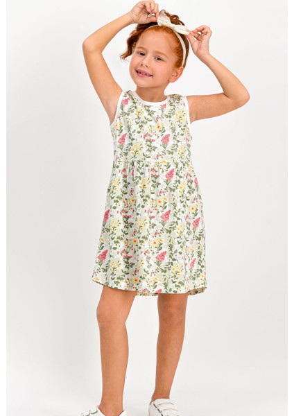 Little Flowers Krem Kolsuz Kız Çocuk Homewear Elbise