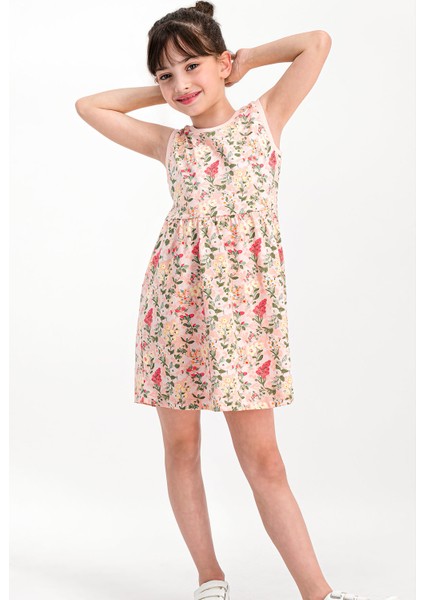 Little Flowers Somon Kolsuz Kız Çocuk Homewear Elbise