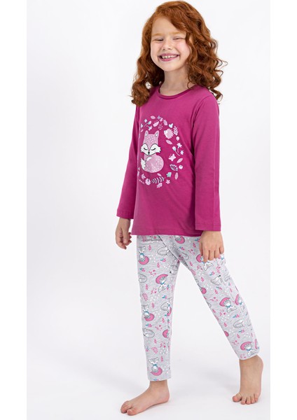 Little Fox Mat Gül Kurusu Kız Çocuk Pijama Takımı