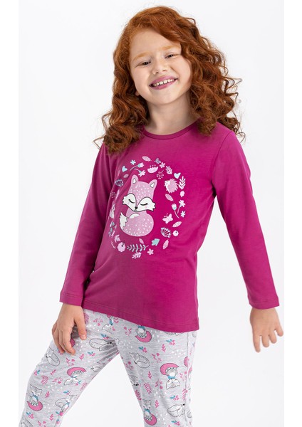 Little Fox Mat Gül Kurusu Kız Çocuk Pijama Takımı