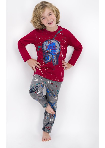 No Rules Açık Bordo Erkek Çocuk Pijama Takımı