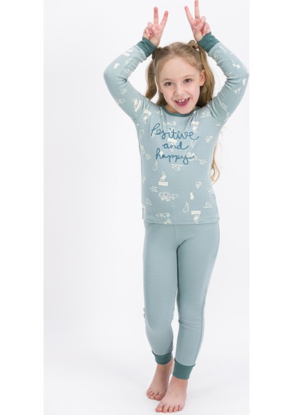 Positive And Happy Soluk Mint Kız Çocuk Pijama Takımı