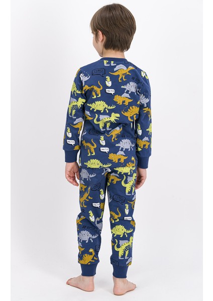 Super Dino Koyu Indigo Erkek Çocuk Pijama Takımı