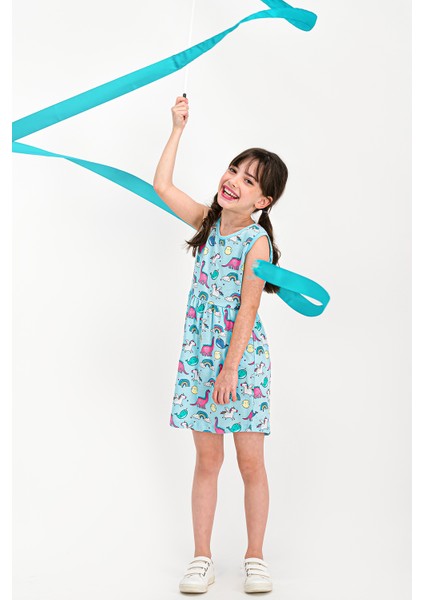 Unicorn Bebe Mavi Kolsuz Kız Çocuk Homewear Elbise