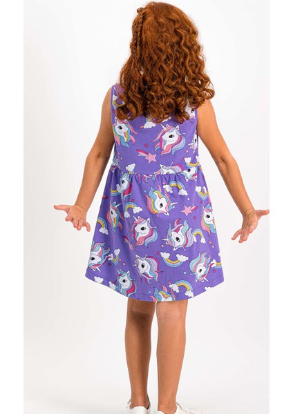Unicorn Krem Kolsuz Kız Çocuk Homewear Elbise