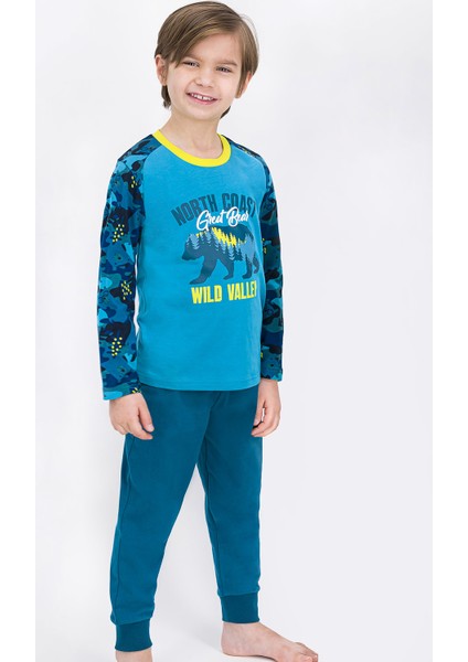 Wild Bear Kamuflaj Açık Petrol Erkek Çocuk Pijama Takımı