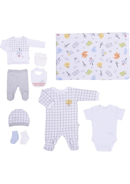 Cute Bear 10'lu Bebek Hastane Çıkış Seti S03270 Beyaz Yenidoğan