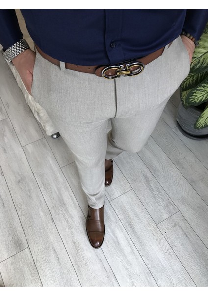 Italyan Stil Slim Fit Erkek Kumaş Pantolon Gri T4901