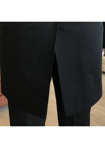 Italyan Stil Slim Fit Mevsimlik Erkek Trençkot Mont Siyah T4977