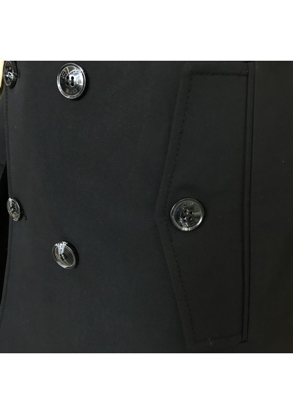Italyan Stil Slim Fit Mevsimlik Erkek Trençkot Mont Siyah T4977
