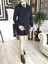 Italyan Stil Slim Fit Mevsimlik Erkek Trençkot Mont Lacivert T4979 4