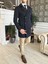 Italyan Stil Slim Fit Mevsimlik Erkek Trençkot Mont Lacivert T4979 5