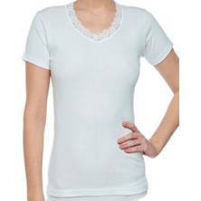 FSM1453 Kadın Pamuklu Kısa Kollu Dantellı Atlet 6'lı