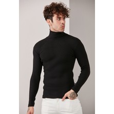 Catspy Erkek Siyah Slim Fit Balıkçı Yaka Triko Kazak Kazakerkek