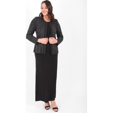 Ladies First Büyük Beden 3306 Siyah Gümüş Abiye Elbiseli Takım