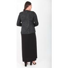 Ladies First Büyük Beden 3306 Siyah Gümüş Abiye Elbiseli Takım