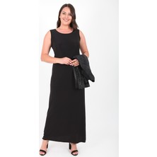 Ladies First Büyük Beden 3306 Siyah Gümüş Abiye Elbiseli Takım