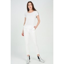 Sense Pantolon - Bilekte Atlas Kumas Pantolon | PNT19003 Ekru