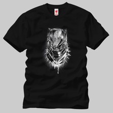 Crazy Black Panther Black White Head Sketch Erkek Tişört