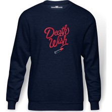 Tshirthane Riverdale Death Wish Baskılı İndigo Mavi Lacivert Erkek Örme Sweatshirt Uzun kol