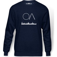 Tshirthane The OA OA & House Baskılı İndigo Mavi Lacivert Erkek Örme Sweatshirt Uzun kol