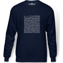 Tshirthane 14 Mart Dünya Pi Günü Pi Baskılı İndigo Mavi Lacivert Erkek Örme Sweatshirt Uzun kol