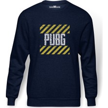Tshirthane Pubg Baskılı İndigo Mavi Lacivert Erkek Örme Sweatshirt Uzun kol